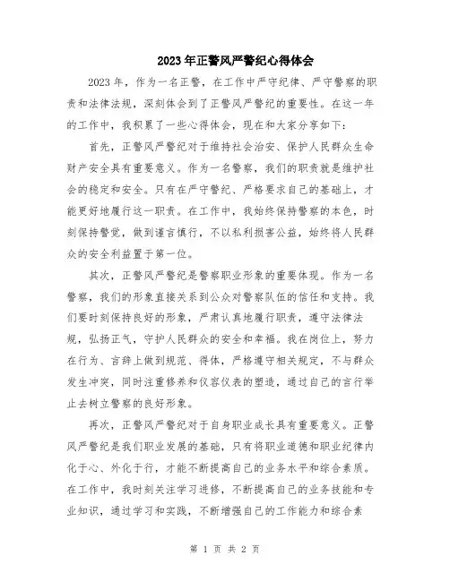 2023年正警风严警纪心得体会