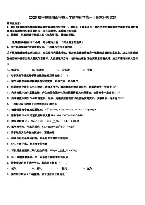 2025届宁夏银川市宁夏大学附中化学高一上期末经典试题含解析