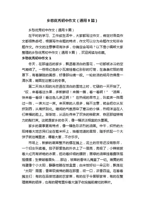 乡愁优秀初中作文（通用9篇）