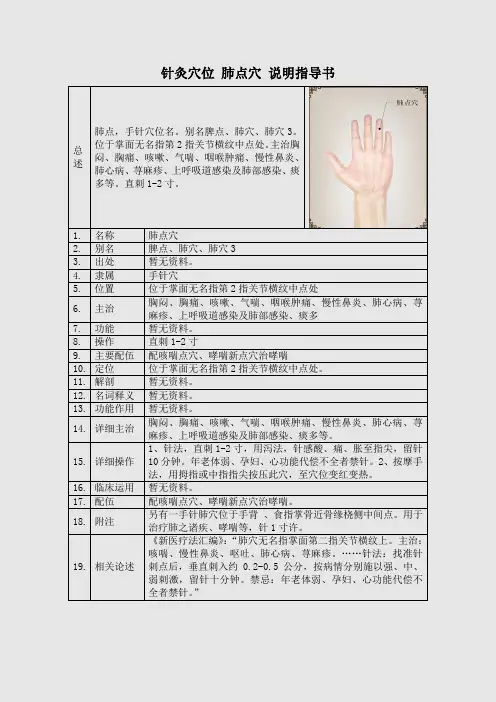 针灸穴位 肺点穴 说明指导书