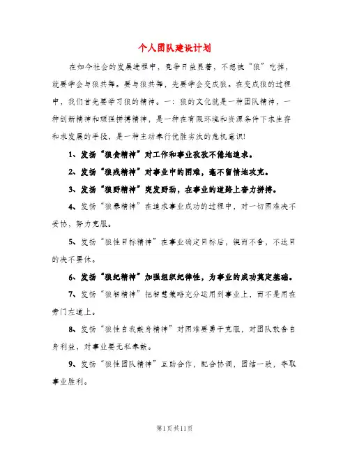 个人团队建设计划（三篇）