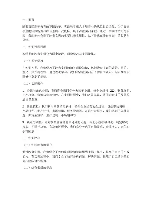沙盘实训期末报告总结