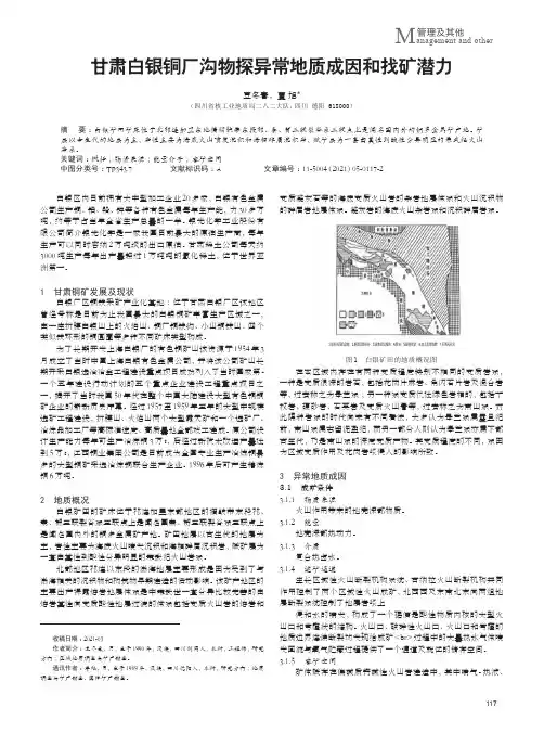 甘肃白银铜厂沟物探异常地质成因和找矿潜力