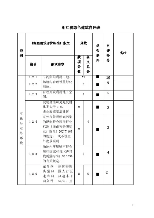 浙江省绿色建筑自评表