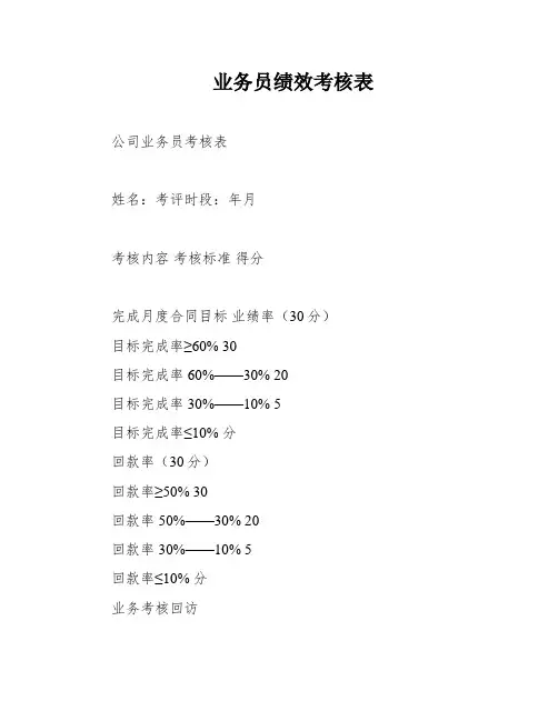 业务员绩效考核表