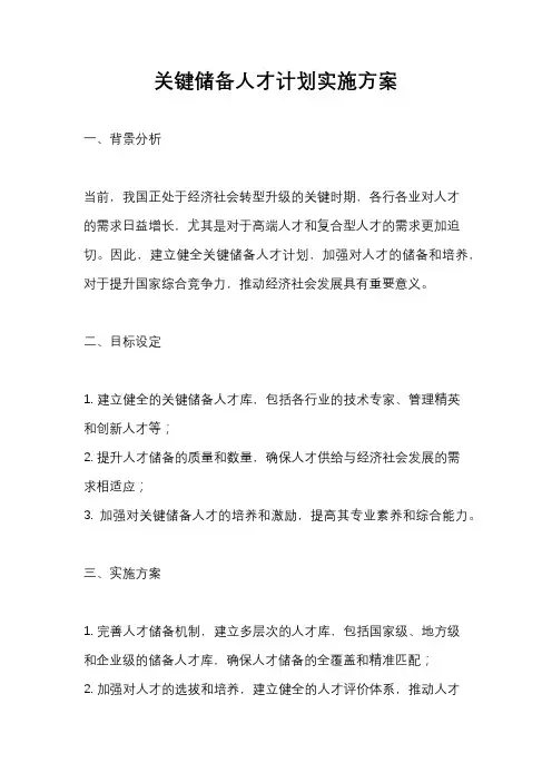 关键储备人才计划实施方案