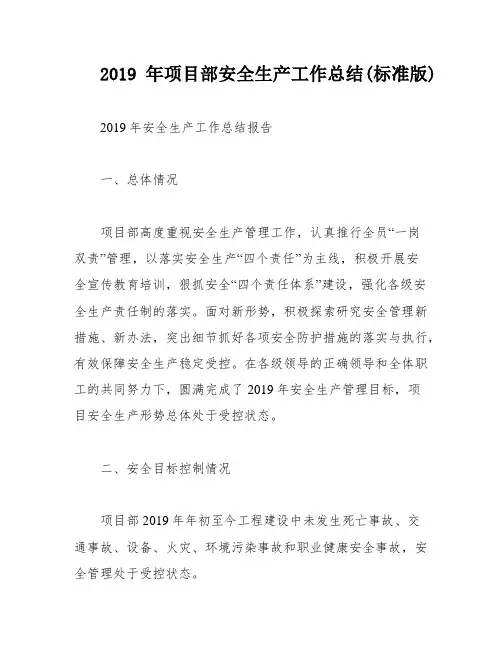 2019年项目部安全生产工作总结(标准版)