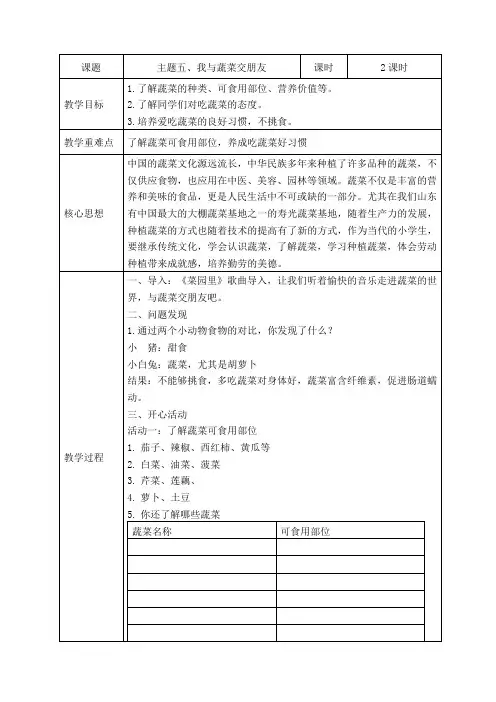 一年级下册综合实践活动教案---5我与蔬菜交朋友