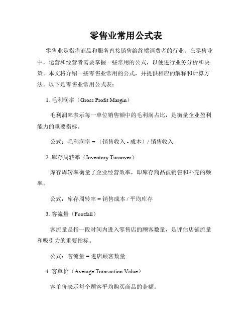 零售业常用公式表