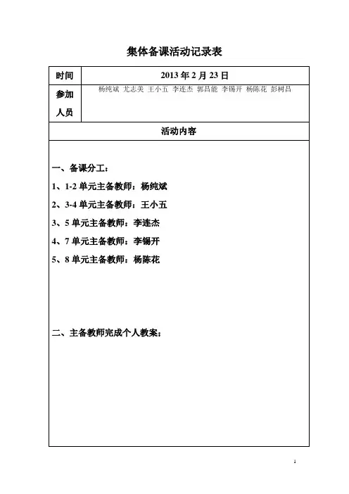 集体备课活动记录表