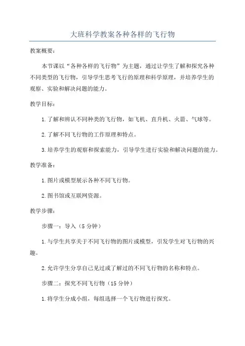 大班科学教案各种各样的飞行物