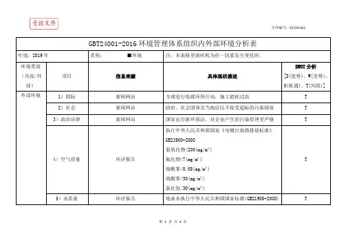 GBT24001-2016环境管理体系组织内外部环境分析表