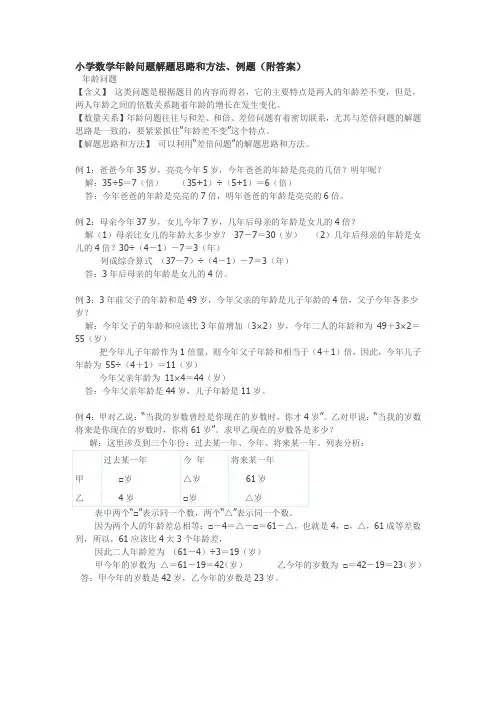 小学数学年龄问题解题思路和方法例题附答案