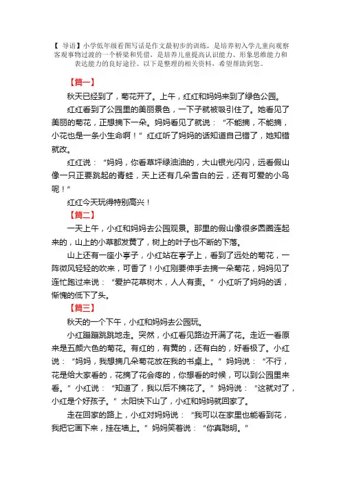 小学一年级看图写话《不要摘花》作文