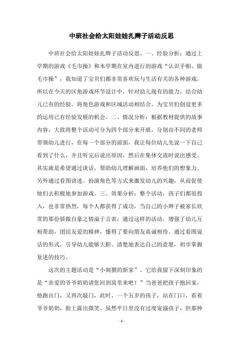中班社会给太阳娃娃扎辫子活动反思