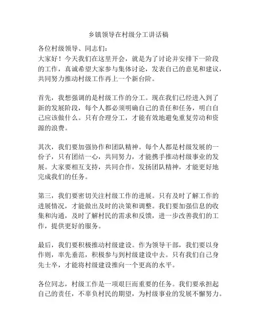 乡镇领导在村级分工讲话稿