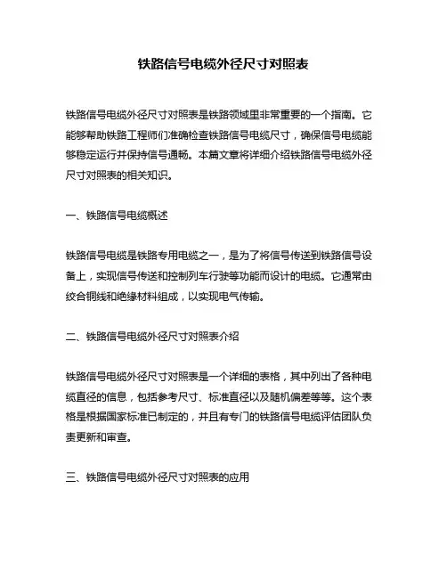 铁路信号电缆外径尺寸对照表
