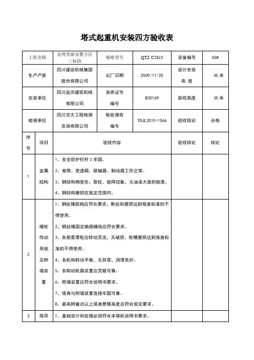 塔式起重机安装四方验收表