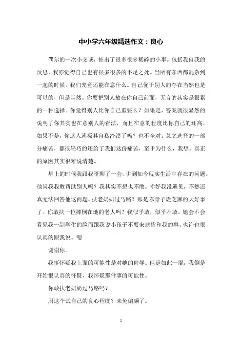 中小学六年级精选作文:良心