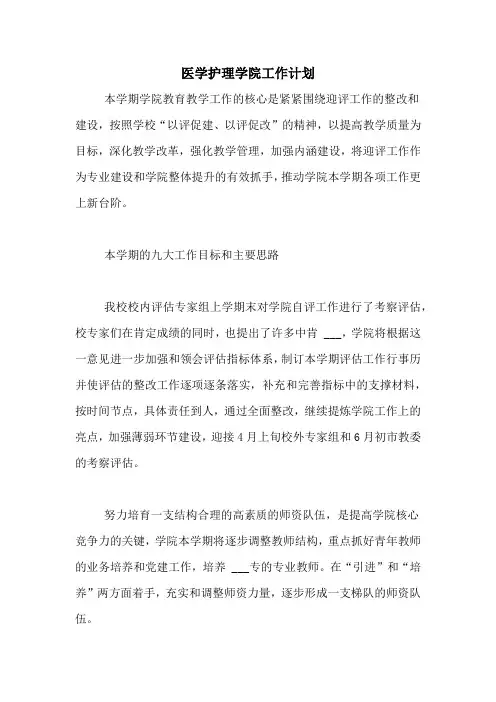 2020年医学护理学院工作计划
