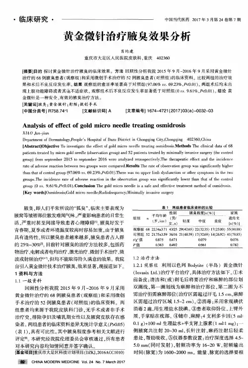 黄金微针治疗腋臭效果分析
