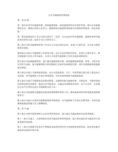 公司节能降耗管理制度