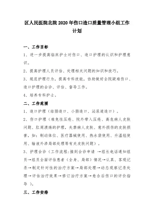 医院伤口造口质量管理小组年度工作计划
