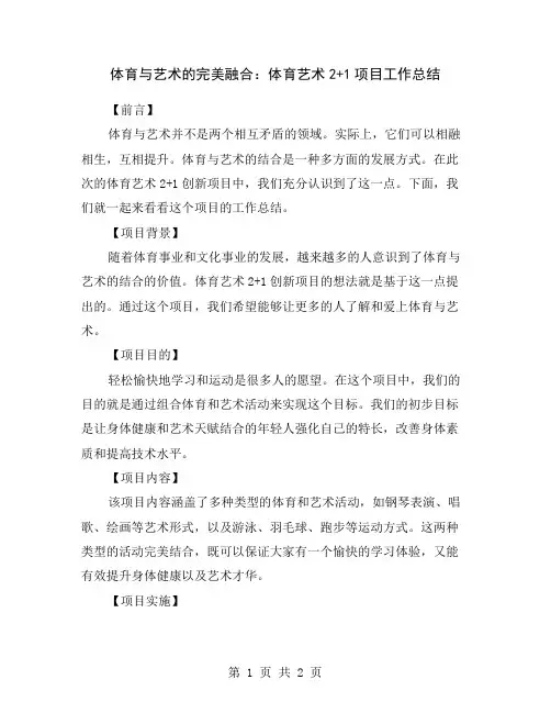体育与艺术的完美融合：体育艺术2+1项目工作总结