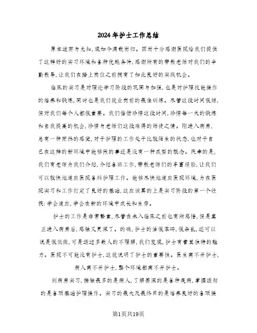 2024年护士工作总结(八篇)