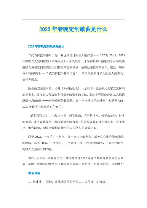 2023年春晚定制歌曲是什么