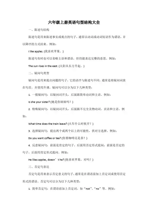 六年级上册英语句型结构大全