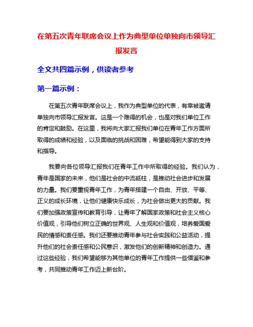 在第五次青年联席会议上作为典型单位单独向市领导汇报发言