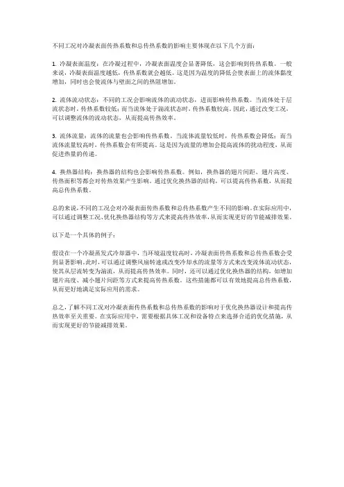 不同工况对冷凝表面传热系数和总传热系数的影响