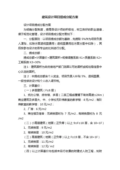建筑设计项目提成分配方案
