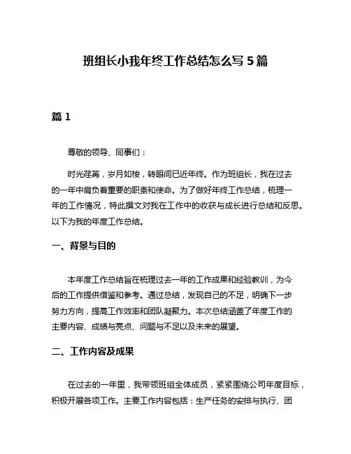 班组长小我年终工作总结怎么写5篇