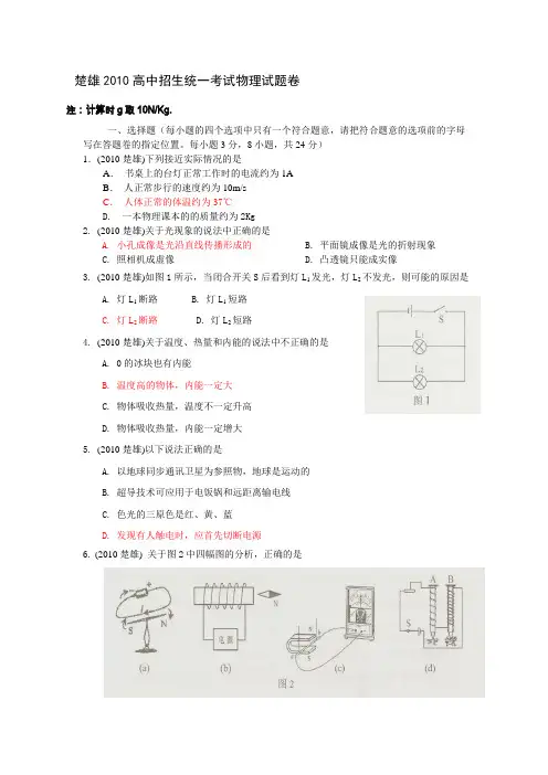 2010年云南省楚雄