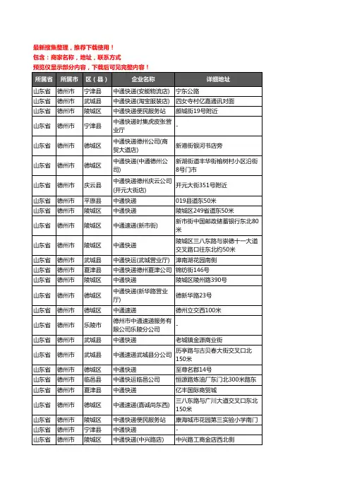 新版山东省德州市中通快递企业公司商家户名录单联系方式地址大全78家