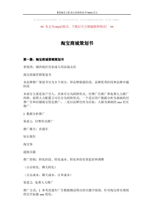 【精编范文】淘宝商城策划书-word范文 (12页)