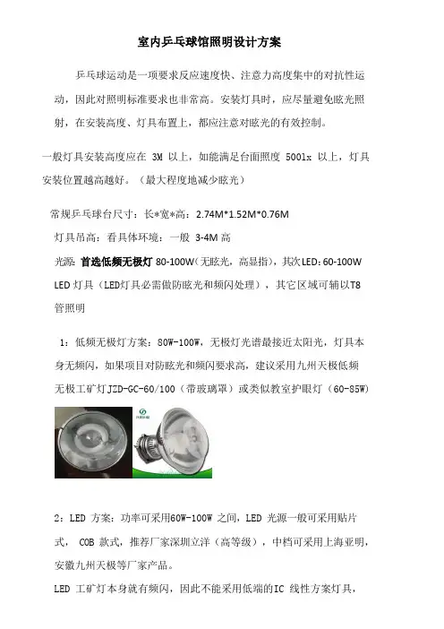 室内乒乓球馆照明设计方案