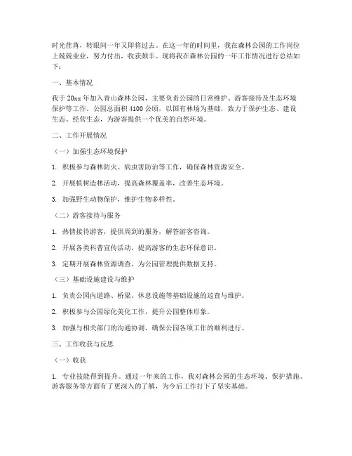 森林公园个人工作总结范文