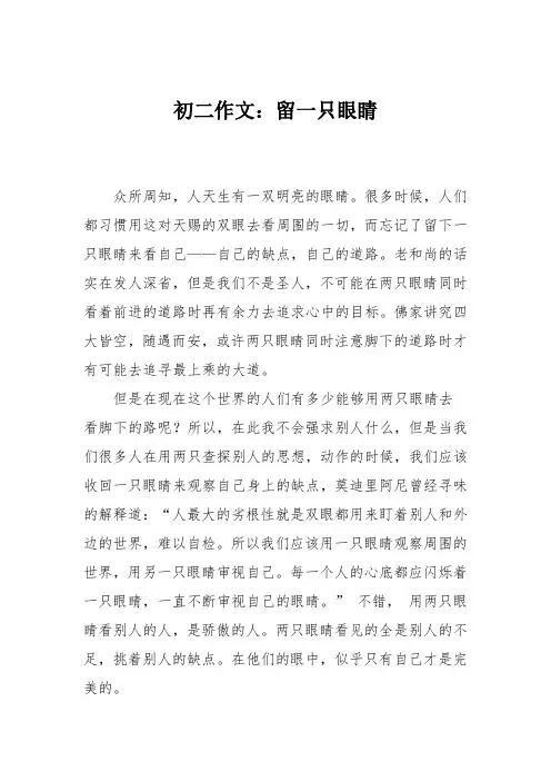 初二作文：留一只眼睛