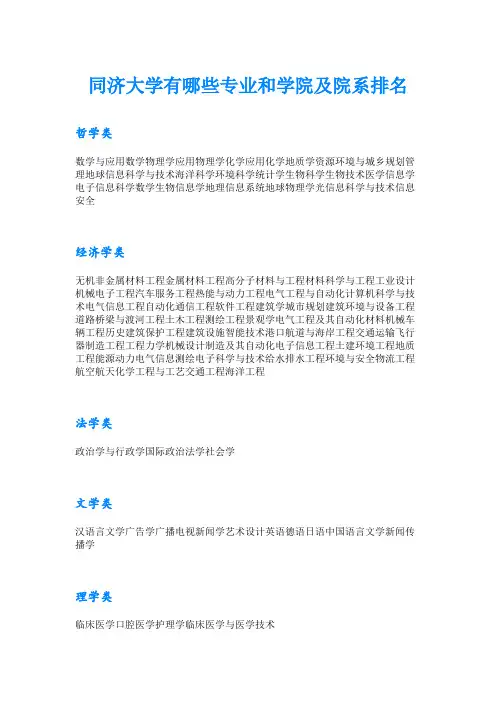同济大学有哪些专业和学院及院系排名