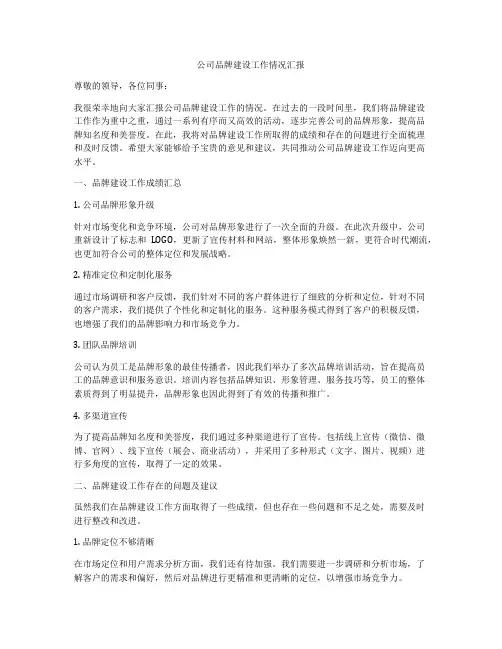 公司品牌建设工作情况汇报