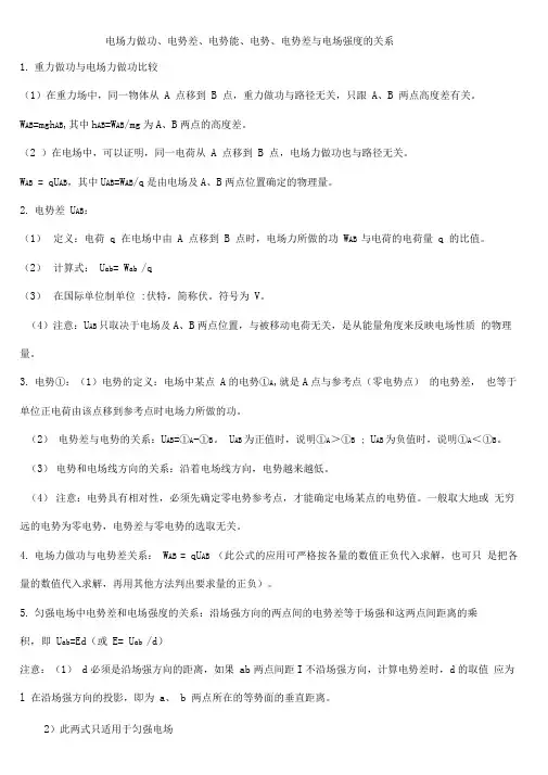 电势差、电势能、电势、电势差与电场强度关系(已用)