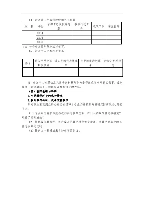 (4)教师近三年本科教学相关工作量