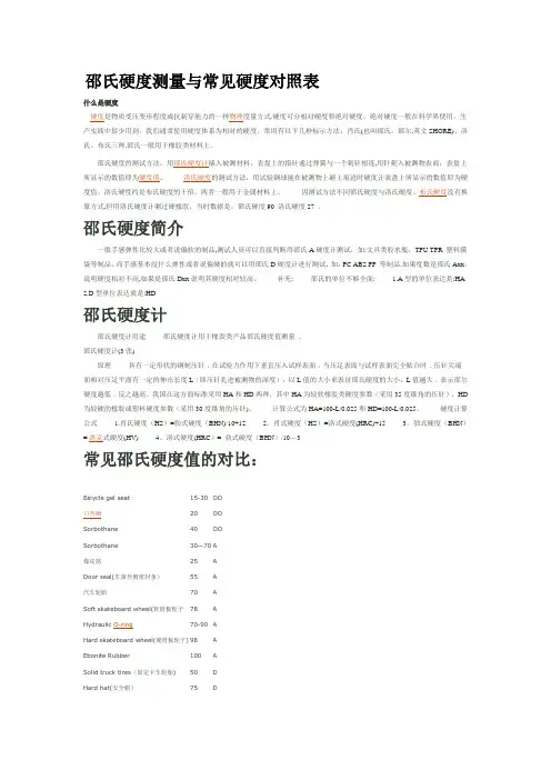 塑胶邵氏硬度测量与常见硬度对照表