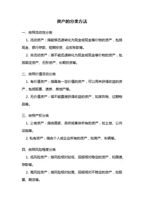 资产的分类方法