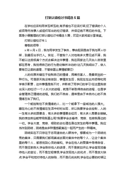 打架认错检讨书精选5篇