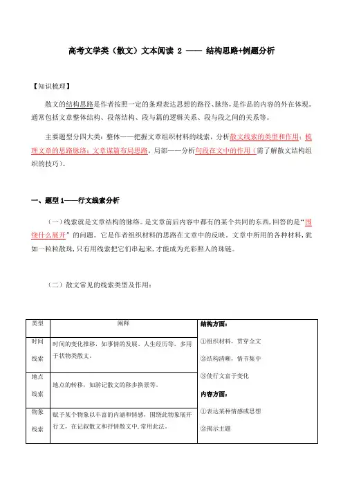 2023届高考语文复习：散文阅读2——结构思路
