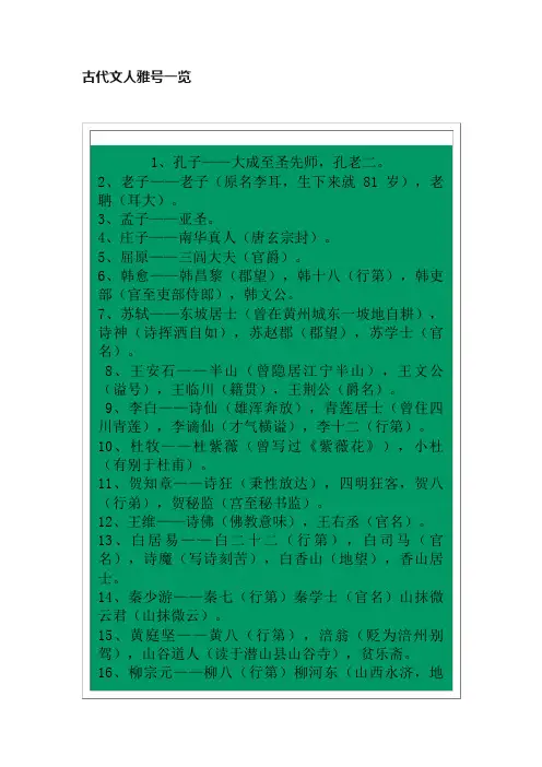 古代文人雅号一览